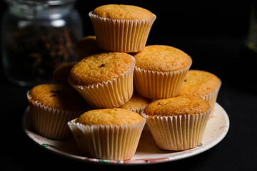cupcakes on a black background. Baking 
