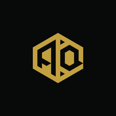 Initial letter AQ hexagon logo design vector