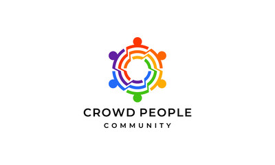 Colourful Crowd People Community together logo design template