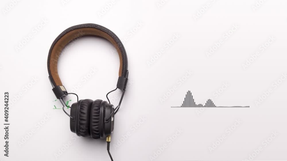 Poster abstract but realistic headphones with moving colorful digital bars and, equalizer theme. animation.