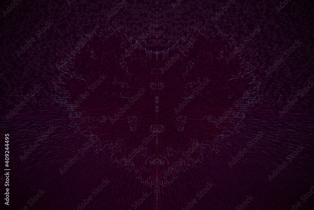 Poster abstract background with code. abstract background with lines. pink valentine heart. ornate glow sty