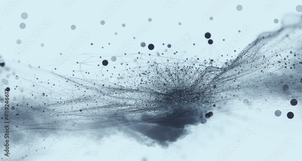 Aufkleber Big data 3D illustration. Neural network and cloud technologies. Global database and artificial intelligence. Bright, black and white background with bokeh effect