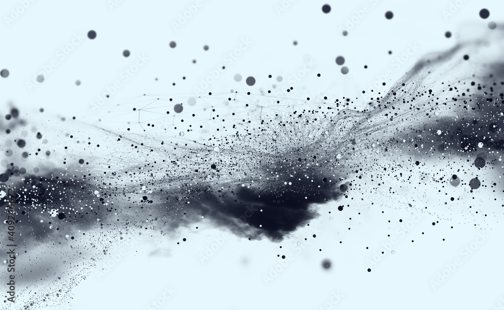 Aufkleber Big data 3D illustration. Neural network and cloud technologies. Global database and artificial intelligence. Bright, black and white background with bokeh effect