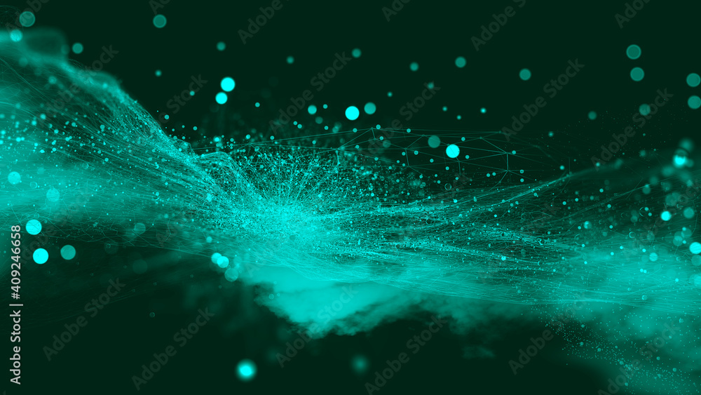 Aufkleber Bigdata 3D illustration. Visualization of neural connections in artificial intelligence. Abstract, high tech background with polygonal mesh elements