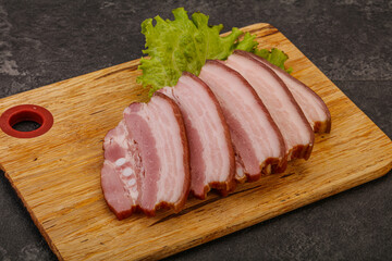 Tasty smoked pork brisket slice