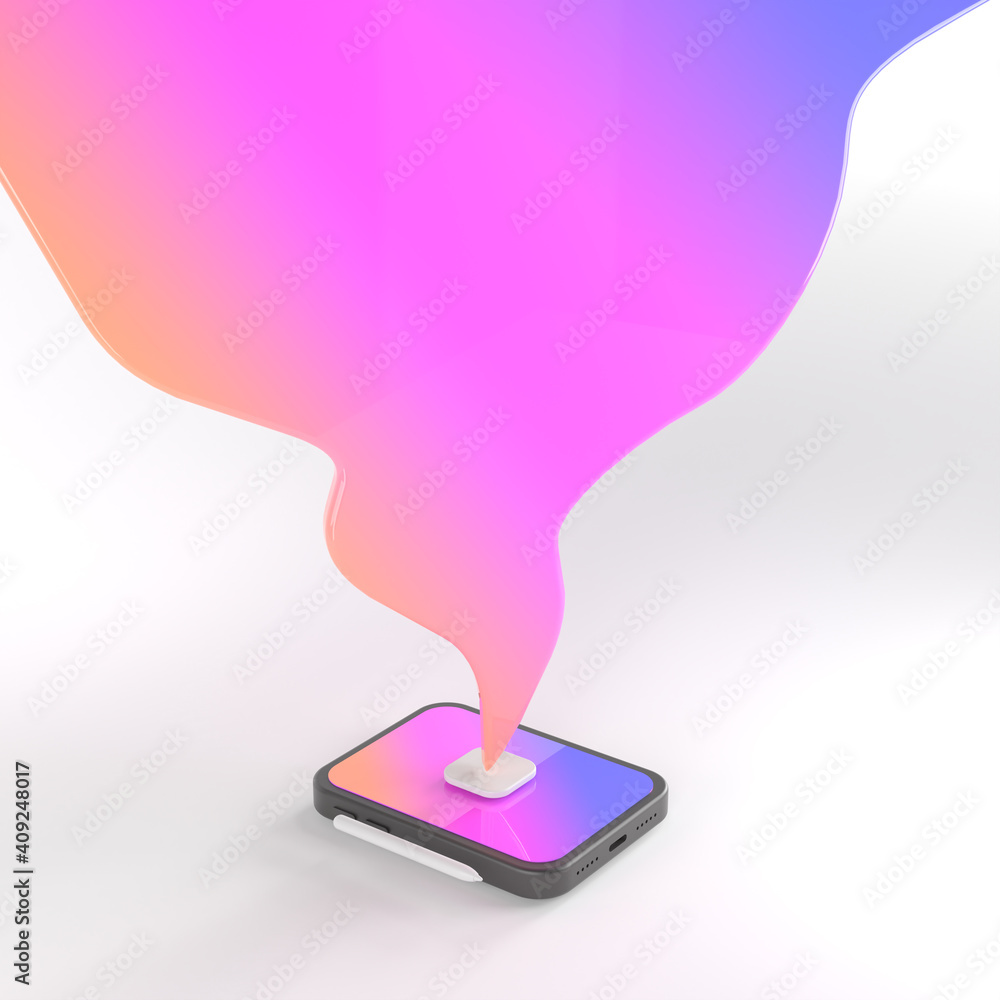 Wall mural 3d rendering of tablet and speech bubble.