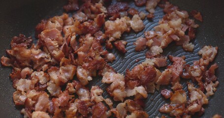 Crispy beacon in frying pen