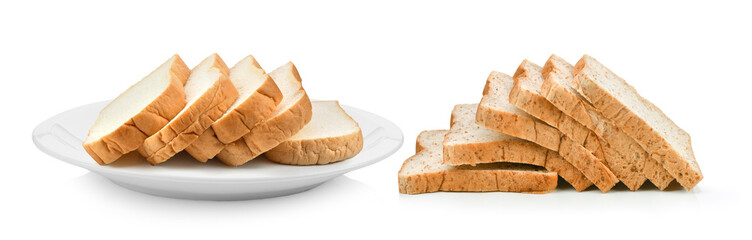 sliced bread in plate isolated on a white