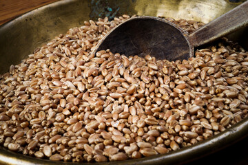 wheat in copper tray