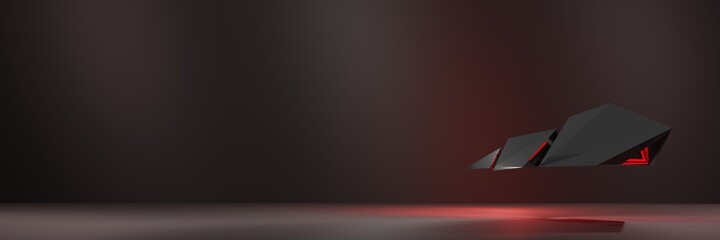Header for sites, style Dark red, 3D Glider technique, view behind. - obrazy, fototapety, plakaty