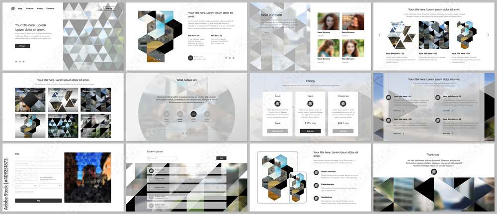 Wall mural vector templates for website design, presentations, portfolio. templates with triangles, triangular 