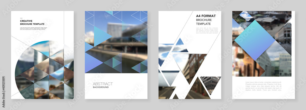 Wall mural a4 brochure layout of covers design template with triangles, triangular pattern for flyer leaflet, a