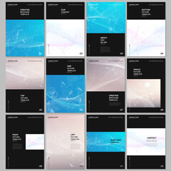 A4 brochure layout of covers templates for flyer leaflet, A4 brochure design, report, presentation, magazine cover, book design. Wave flow background for science or medical concept design.