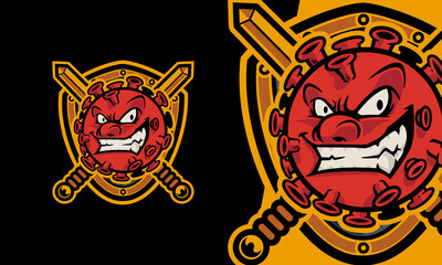 corona viruses with shield and swords