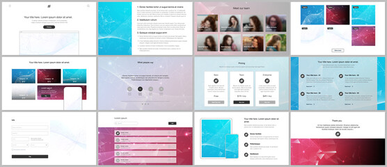 Fototapeta na wymiar Vector templates for website design, presentations, portfolio. Templates for presentation slides, flyer, leaflet, brochure cover, report. Polygonal science background with connecting dots and lines.