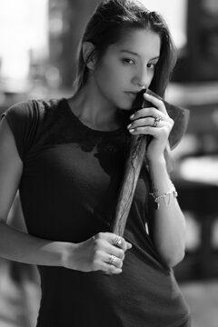 Woman getting ready to throw axe