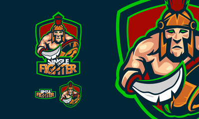 god of war holding sword and shield ready to fight sports logo mascot illustration