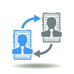 Two smartphone and business men with round arrows vector icon. Peer-to-peer lending symbol. P2P illustration.