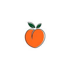 Peach icon, Peach fruit, Cute Peach, Fresh Peach vector isolated on white background.