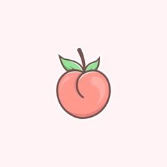Peach icon, Peach fruit logo, Cute Peach, Fresh Peach vector isolated on white background.