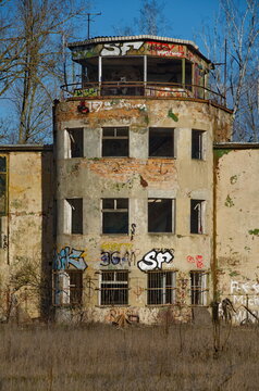 Tower of the former airfield Rangsdorf, state Brandenburg, Germany; used by Nazi-Germany, USSR and Russia