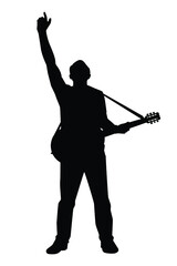 Musician with guitar in concert silhouette vector on white background