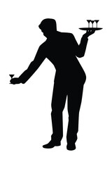 Waiter in restaurant silhouette vector on white background