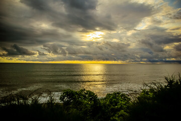 Dramatic sunset sky with clouds.Sunset ocean tranquil scene.Fantastic view of the dark overcast...