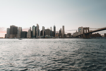 panorama New York skyline Brooklyn bridge urban usa city water 