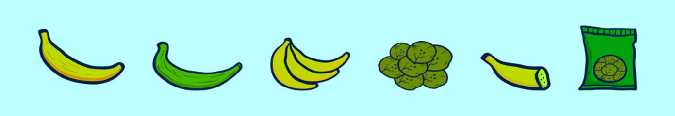 set of plantain banana cartoon icon design template with various models. vector illustration isolated on blue background © eny