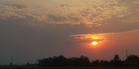 Close up Sunset and clouds sky in the evening