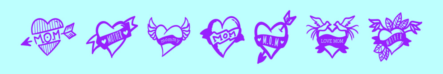 set of mom tattoo cartoon icon design template with various models. vector illustration isolated on blue background