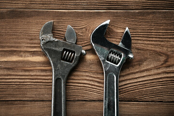 Single steel wrench isolated on white background. Swedish adjustable wrench. old wrench on isolated white background. plumbing repair. Tools.