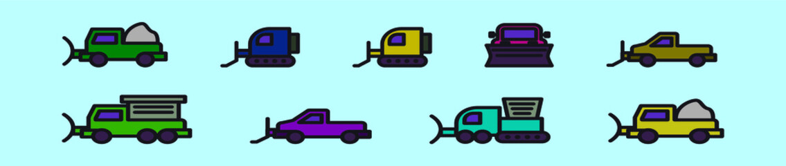 set of snow plow cartoon icon design template with various models. vector illustration isolated on blue background
