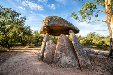 A megalithic dolmen used as tomb found in Barbacena, Portugal