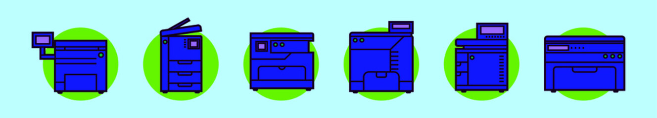 set of photocopier cartoon icon design template with various models. vector illustration isolated on blue background
