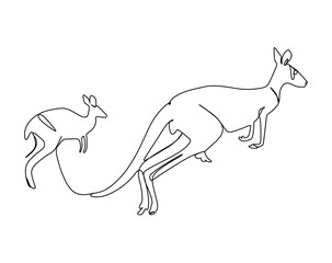 Two Kangaroos are running. Continuous one line drawing