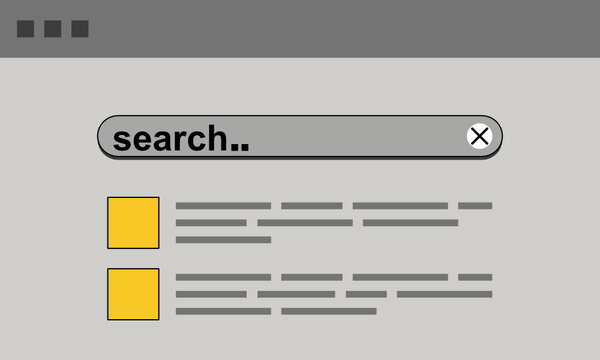 Internetseite mit Suchfenster und zwei Suchergebnissen vor grauem Hintergrund