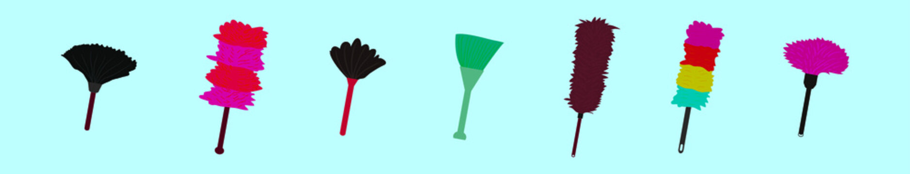 set of feather duster cartoon icon design template with various models. vector illustration isolated on blue background