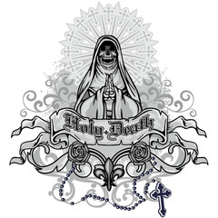 Gothic sign with skull, Holy Death, grunge vintage design t shirts