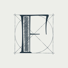 F letter logo with construction grid lines.