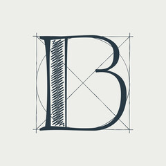 B letter logo with construction grid lines.