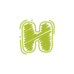 H letter logo in childish wax crayons scribbles style.