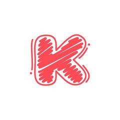 K letter logo in childish wax crayons scribbles style.
