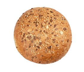 bun with flax and sesame seeds isolated on white