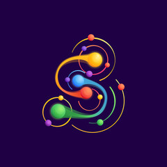 S letter logo with atoms orbits.
