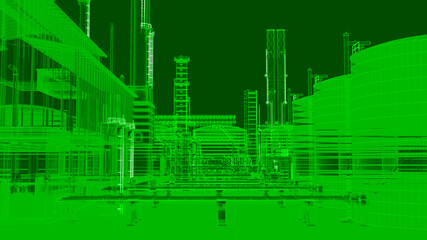 Green screen 3D factory building construction scan from infraead camera technology for detect security on night time . element background for composite in futuristic sci fi scene , 3d rendering.