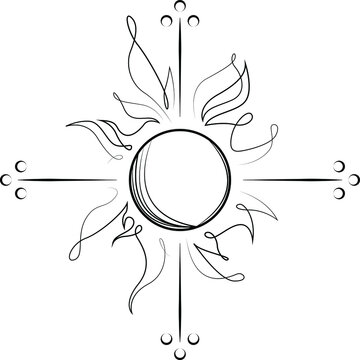 Vector illustration. Line, contour. Tattoo, drawing. The sun, the flower. An element on a white background.