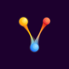V letter logo with colorful spheres or dots and connecting lines.