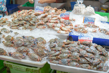 Crabs seafood heap in ice, Food Fresh in Thailand.